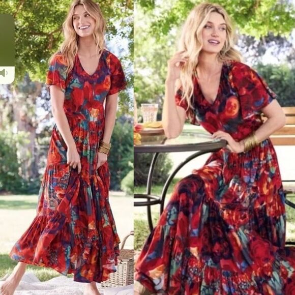 Soft Surroundings Printemps Abstract Flora Maxi Dress in Red Size Small - Picture 2 of 8